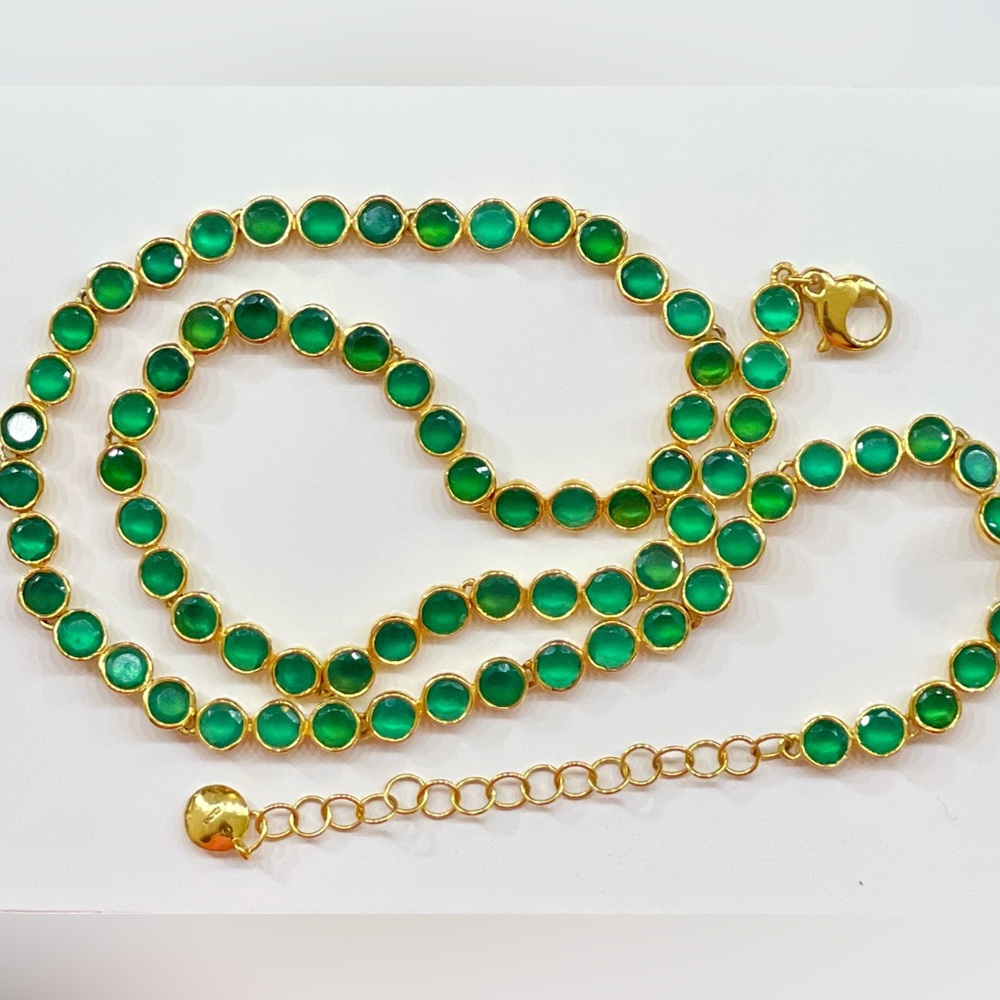 ‼️SOLD!!‼️Monica Vinader x Kate Young Green Onyx Tennis Necklace 18K Vermeil - Picture 3 of 13